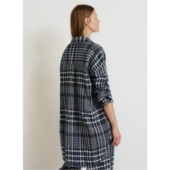 Everlane The Way-Long Linen Shirt Blue Plaid size Large Preppy - Picture 3 of 8